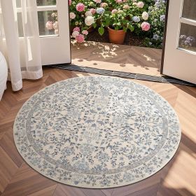 Round Rug 4ft Area Rug Soft 4'Round Vintage Floral Rug Non-Slip Low-Pile Machine Washable Carpet for Bedroom Dining Room Living Room Office Foyer