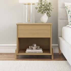 Modern 1 Drawer Nightstand, Natural Teak