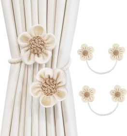 Rope Curtain Tiebacks 2 Pack | Sunflower Curtain Tieback Boho | Simple Elegant DIY Curtain Holdbacks | Accessories Wall Decoration for Home Offic