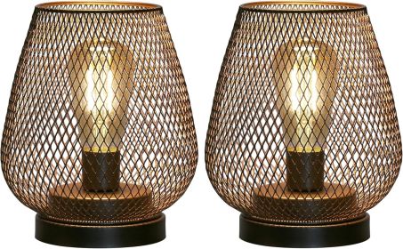 Set of 2 Metal Cage LED Lantern Battery Powered Cordless Accent Light with LED Great for Weddings Parties Patio Events for Indoors Outdoors