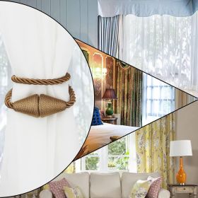 2 Pack Magnetic Curtain Tiebacks Rope Modern Handmade Curtain Tie Backs Decorative Drapes Weave Holdbacks for Window Décor, Khaki