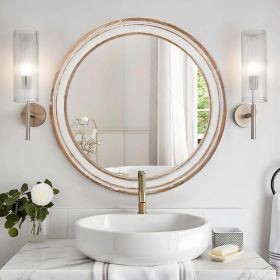 23.62 inches Round Wall Mirror for Bathroom Vanity, Wooden Farmhouse Circle Mirrors for Bedroom, Entryway, Living Room, Kitchen