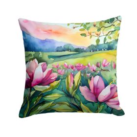 Louisiana Magnolias in Watercolor Throw Pillow Machine Washable, Indoor Outdoor Decorative Pillow for Couch, Bed or Patio, 14Hx14W