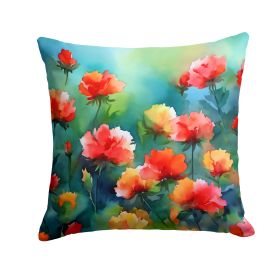 Ohio Scarlet Carnations in Watercolor Throw Pillow Machine Washable, Indoor Outdoor Decorative Pillow for Couch, Bed or Patio, 14Hx14W