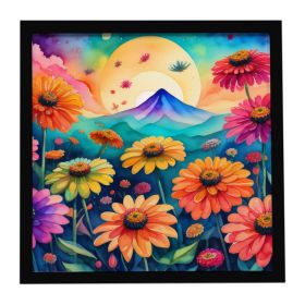 Zinnias in Color Framed Metal Print Bathroom, Kitchen, Office, Home Decor Wall Art Ready to Hang, Square, 8X8