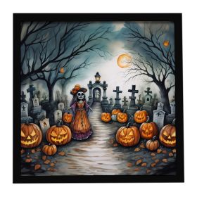 La Catrina Skeleton Spooky Halloween Framed Metal Print Bathroom, Kitchen, Office, Home Decor Wall Art Ready to Hang, Square, 8X8