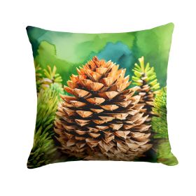 Maine White Pine Cone and Tassels in Watercolor Throw Pillow Machine Washable, Indoor Outdoor Decorative Pillow for Couch, Bed or Patio, 18Hx18W