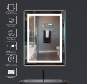 Triple Color Temperature/LED/RGB Smart Touch Control Bathroom Mirror with Tempered Glass, Adjustable Light, Fog & Shatterproof, Memory Function (S3R13874UL55"x30": S3R18282UL72"x32")