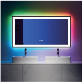 Triple Color Temperature/LED/RGB Smart Touch Control Bathroom Mirror with Tempered Glass, Adjustable Light, Fog & Shatterproof, Memory Function (S3R13874UL55"x30": S3R14091UL55"x36")