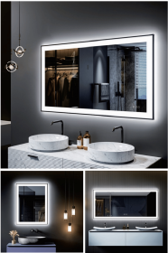 Triple Color Temperature/LED/RGB Smart Touch Control Bathroom Mirror with Tempered Glass, Adjustable Light, Fog & Shatterproof, Memory Function (S3R13874UL55"x30": S3R14969UL60"x28")