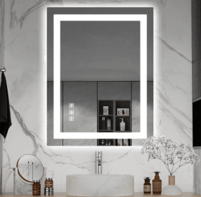 Triple Color Temperature/LED/RGB Smart Touch Control Bathroom Mirror with Tempered Glass, Adjustable Light, Fog & Shatterproof, Memory Function (S3R13874UL55"x30": S3R214101UL84"x40")