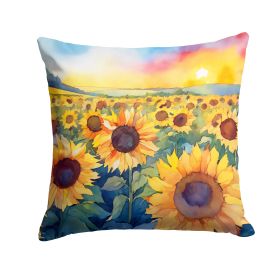 Kansas Sunflowers in Watercolor Throw Pillow Machine Washable, Indoor Outdoor Decorative Pillow for Couch, Bed or Patio, 14Hx14W (Default: Default)