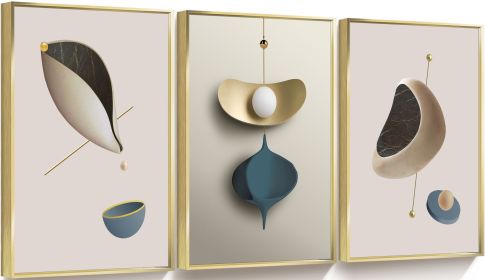 Framed Canvas Wall ArtOil Paintings Impressionism Aesthetic Prints Canvas Paintings for Living Room Bedroom Office Home; 3 Panels (gold: 16*24)